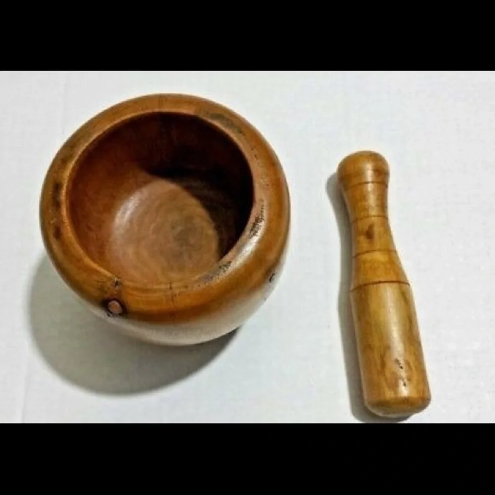 Vintage Wooden Mortar And Pestle 2 Piece Set